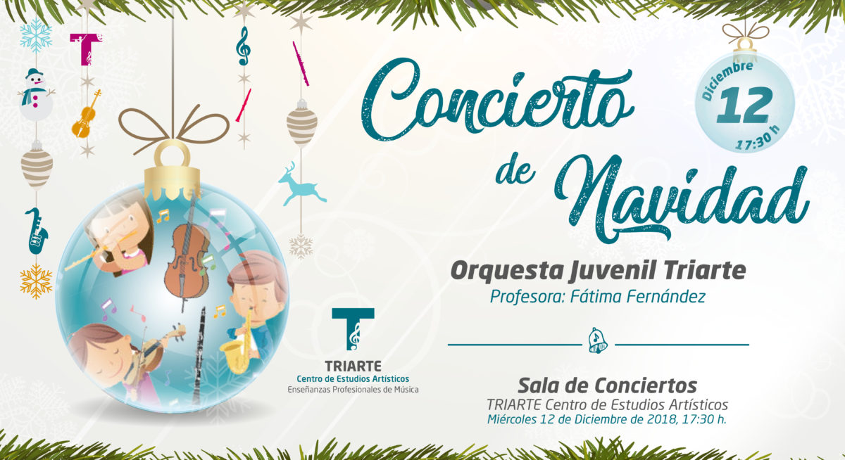 Concierto de la Orquesta Juvenil Triarte. En Triarte - Centro de Estudios Artísticos de Málaga. Violín, Violonchelo, Saxofón, Clarinete, Flauta. Navidad 2018. Málaga.