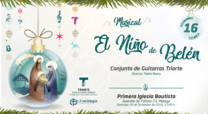 Conjunto de Guitarras Triarte,. Concierto en la Primera Iglesia Bautista de Málaga. Musical "El niño de Belén. Málaga, Navidad 2018