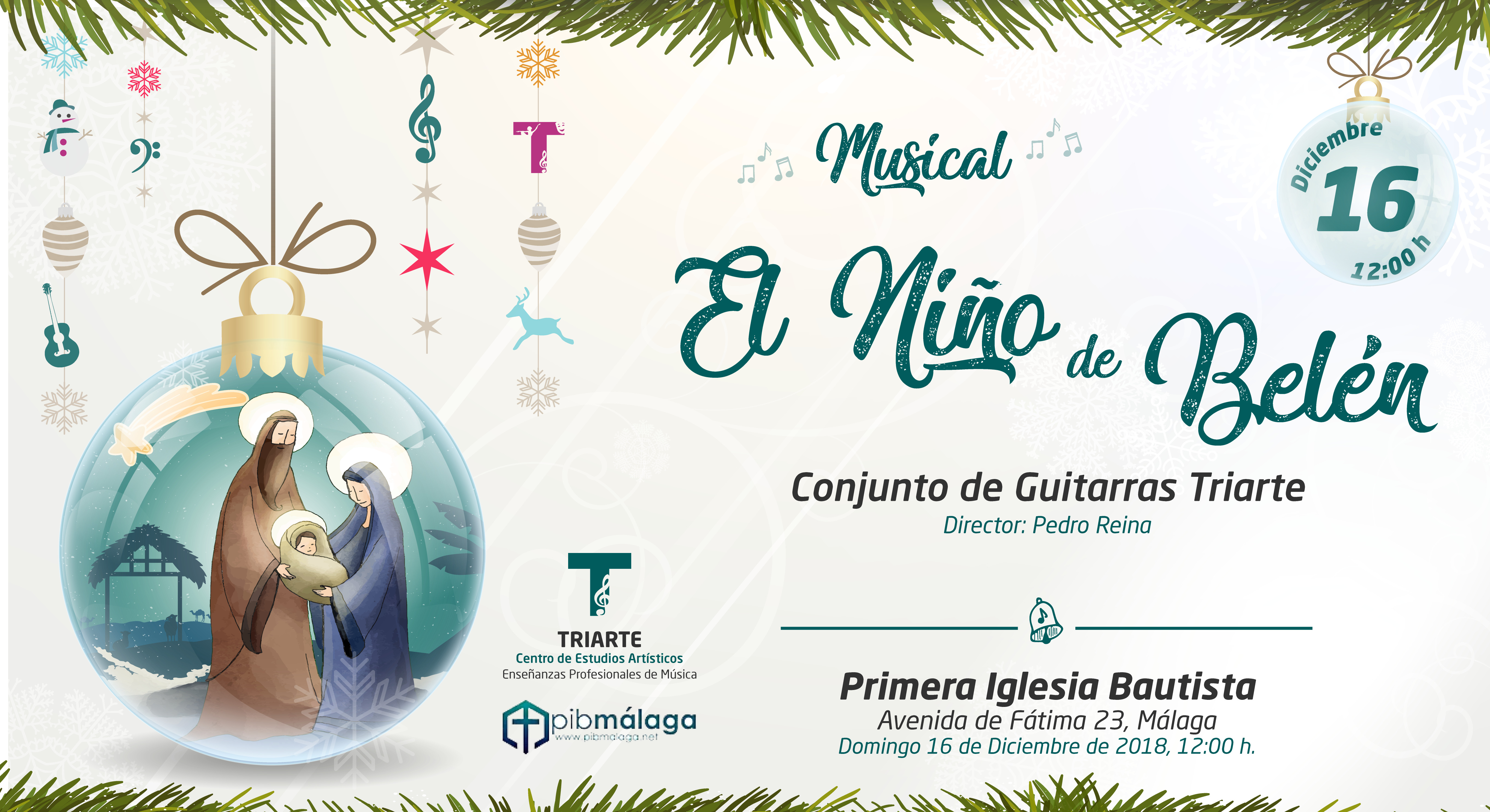 Conjunto de Guitarras Triarte,. Concierto en la Primera Iglesia Bautista de Málaga. Musical "El niño de Belén. Málaga, Navidad 2018