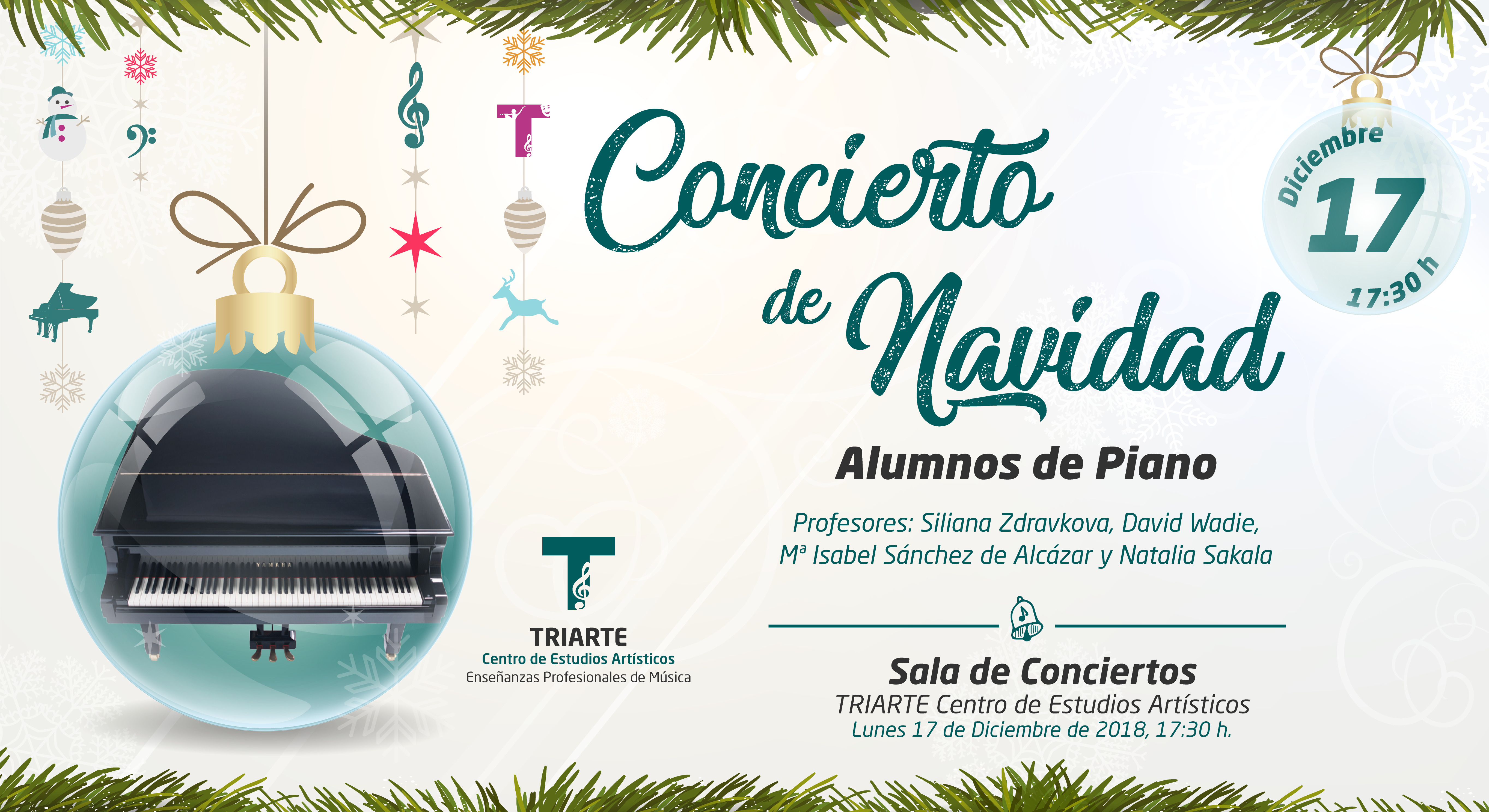 Concierto de Piano. Triarte - Centro de Estudios Artísticos. Navidad 2018. Profesores Miguel Ángel Vera, Álvaro Saldaña y Francisco Jurado. Málaga 2018.