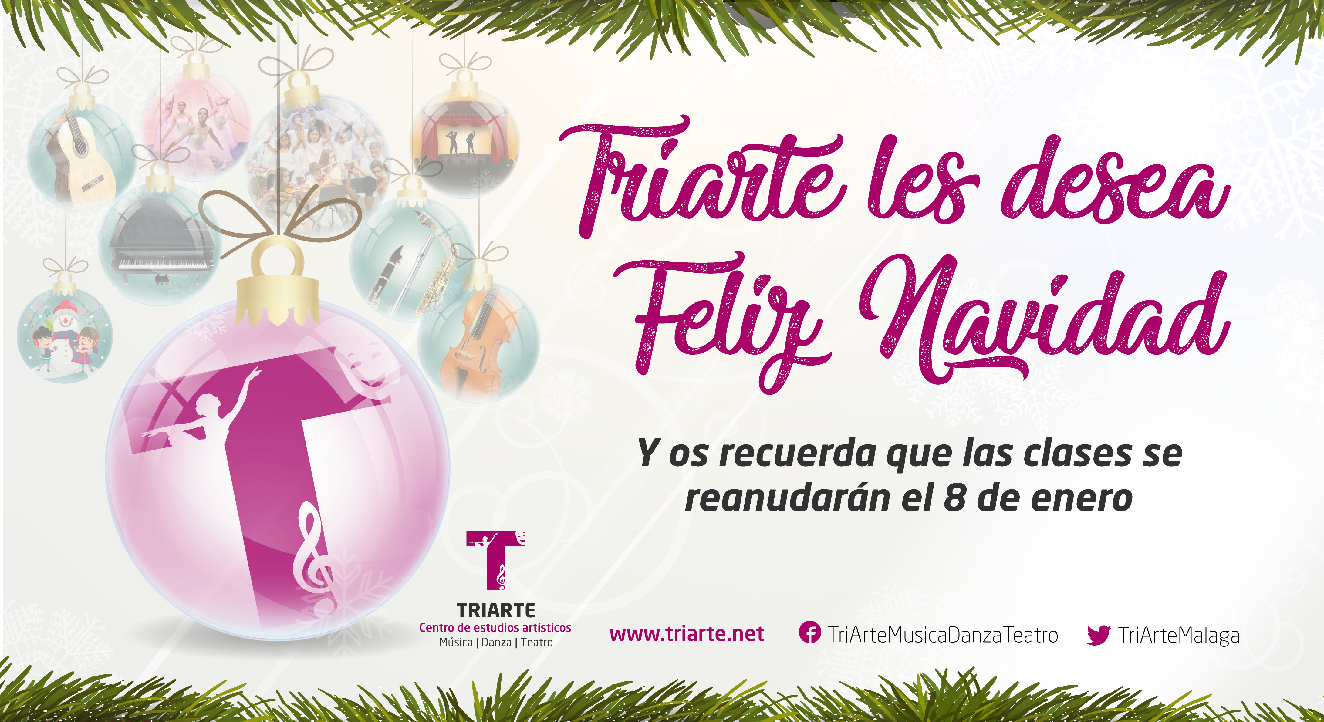 Triarte felicita la Navidad a todos sus alumnos y alumnos. Las clases se renovarán a partir del 8 de enero.