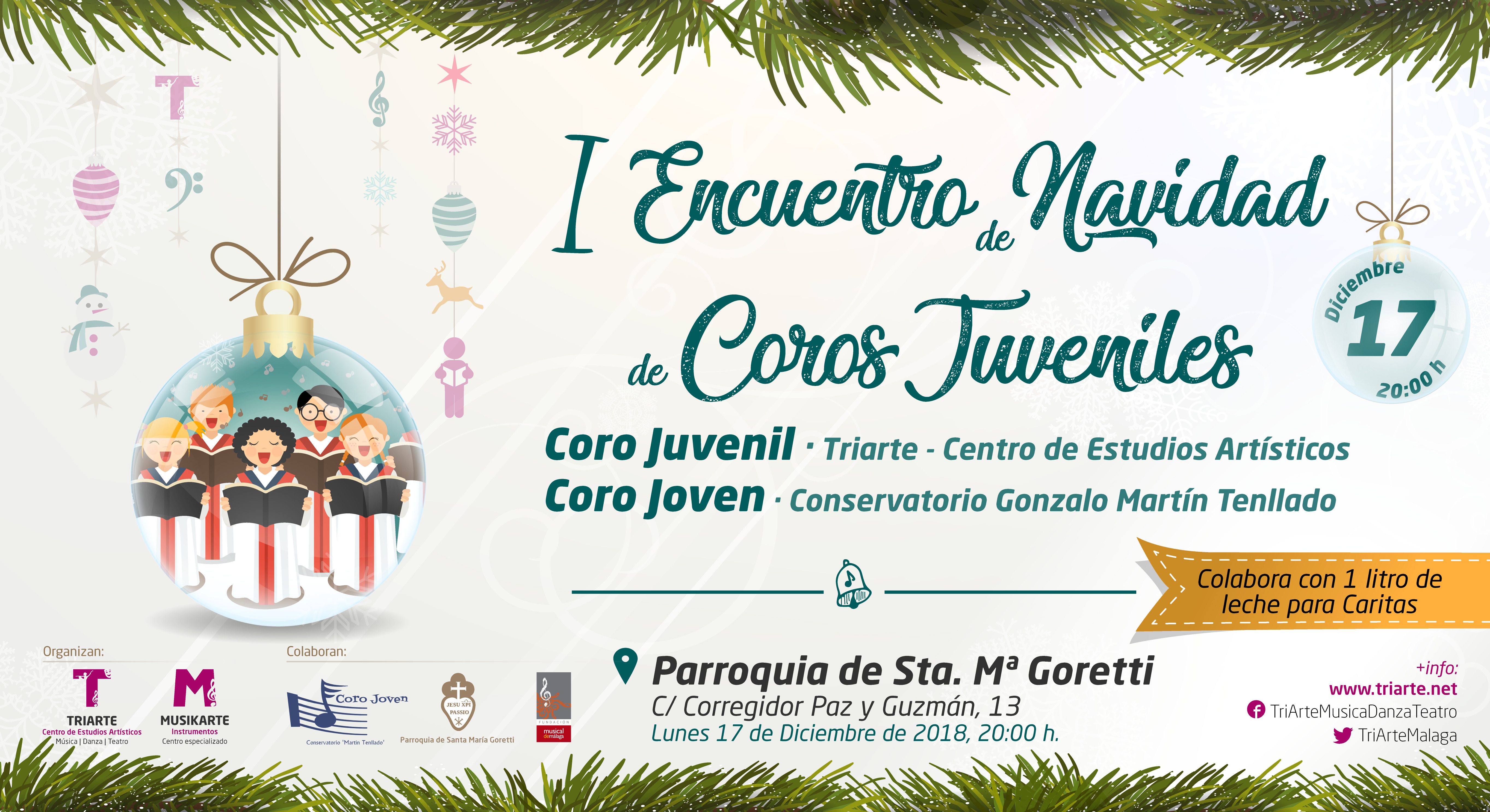 I Encuentro de Navidad de Coros Juveniles. Concierto de Coro. Coro Juvenil de Triarte y Coro Joven de Conservatorio Gonzalo Martín Tenllado. En Iglesia de Santa María Goretti, Málaga. Navidad 2018.