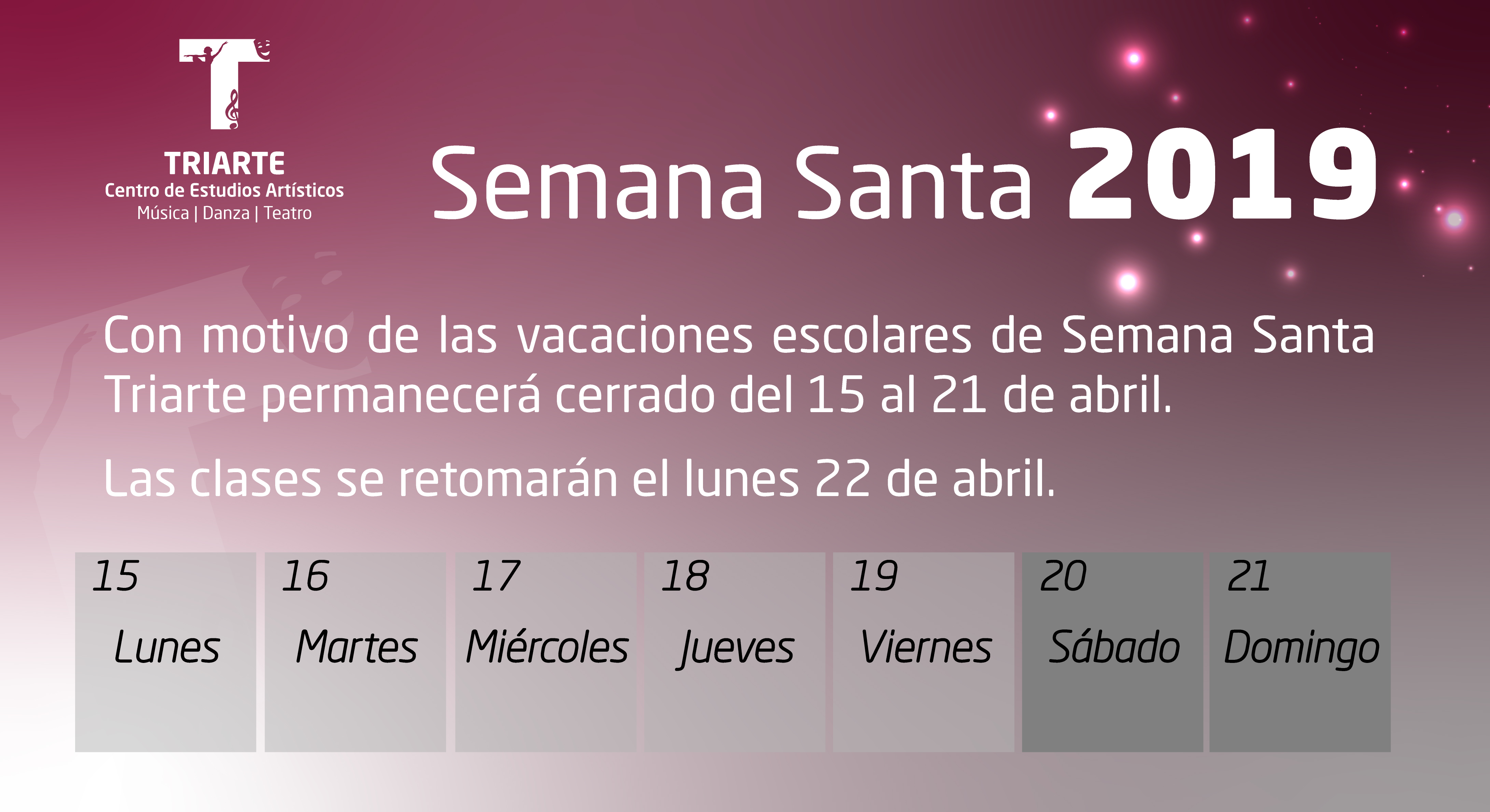 Vacaciones de Semana Santa 2019. TRIARTE 2019.