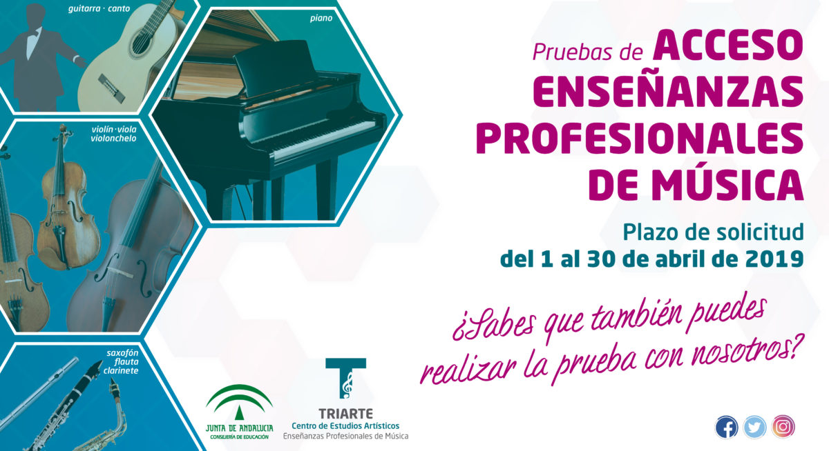 Pruebas de Acceso a Enseñanzas Profesionales de Música, y para cursos distinto de primero de EBM. Curso 19/20. Periodo de solicitud: Abril de 2019.