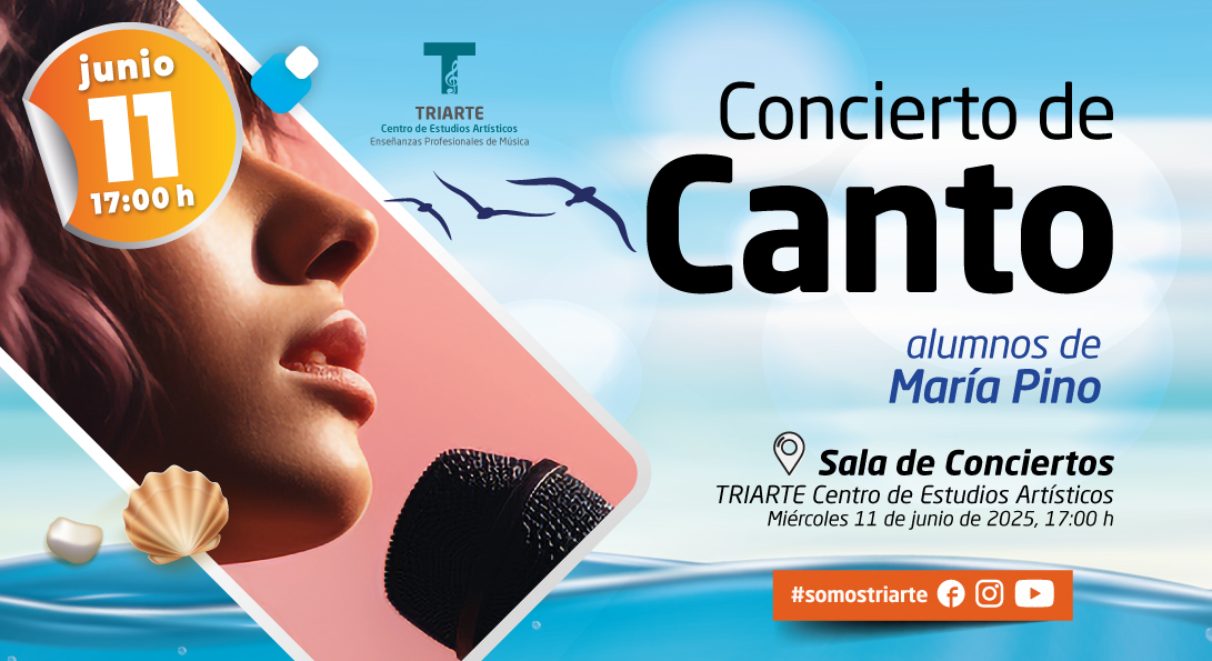 El miércoles 11 de junio a las 17:00 h los alumnos de Canto de nuestra profesora María Pino nos ofrecerán un concierto.